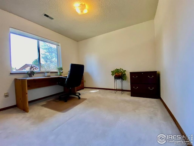 6239 Willow Ln, Boulder, CO 80301 - office with baseboards, visible vents, a textured ceiling, and carpet flooring