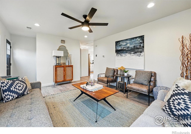 234 Lyons St, Fort Collins, CO 80521 - living room with recessed lighting, ceiling fan, baseboards, and wood finished floors