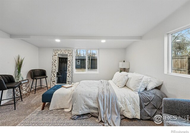 234 Lyons St, Fort Collins, CO 80521 - carpeted bedroom with beam ceiling and recessed lighting