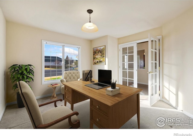 7747 Promontory Dr, Windsor, CO 80528 - office space with french doors, baseboards, and light carpet