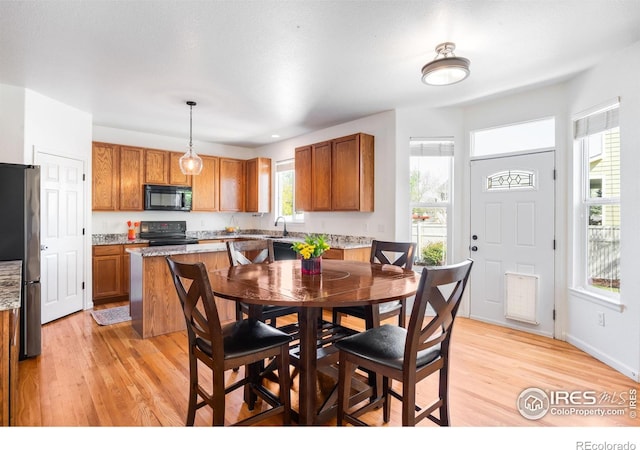 dining area featuring light wood-style floors