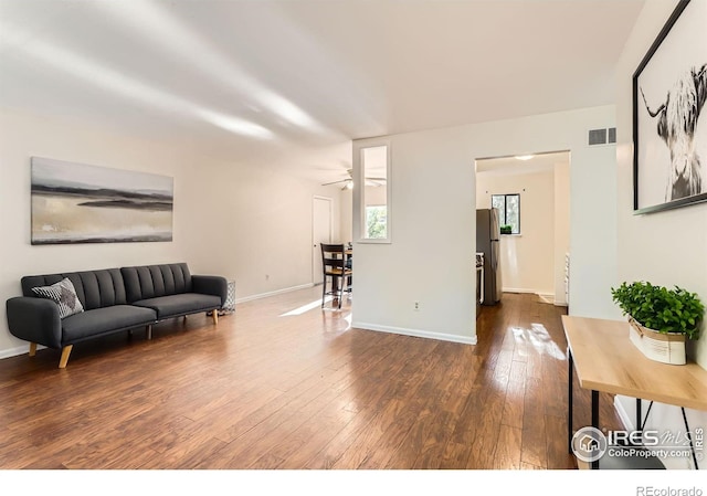 6396 Twin Lakes Rd, Boulder, CO 80301 - living room featuring wood-type flooring and a ceiling fan