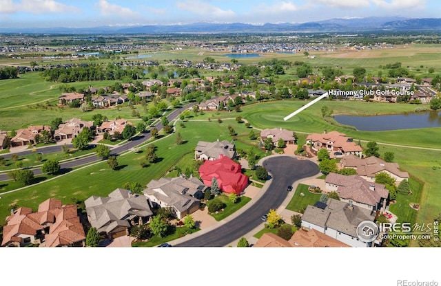 6701 Clovis Ct, Timnath, CO 80547 - aerial perspective of suburban area with a water and mountain view and a golf club
