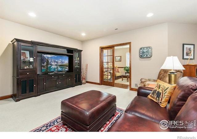 6701 Clovis Ct, Timnath, CO 80547 - living area with light carpet, baseboards, and recessed lighting