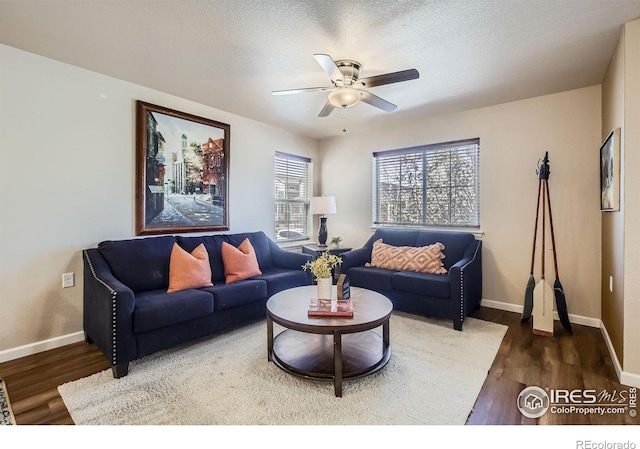 61 Avocet Ct, Longmont, CO 80501 - living area with ceiling fan, wood finished floors, and baseboards