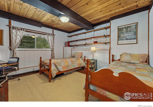 712 Aspen Dr, Lyons, CO 80540 - bedroom featuring wooden ceiling and beam ceiling