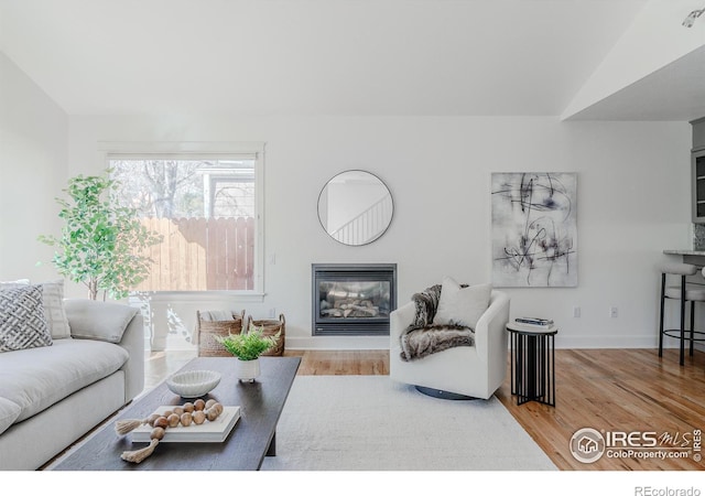 1835 Columbine Ave, Boulder, CO 80302 - living room featuring a glass covered fireplace and wood finished floors