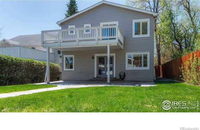 1835 Columbine Ave, Boulder, CO 80302 - back of house with a yard, a balcony, a patio, and fence