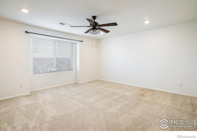 9283 Sedalia St, Commerce City, CO 80022 - empty room featuring visible vents, baseboards, a ceiling fan, carpet floors, and recessed lighting