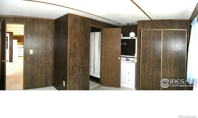 317 N Ord St, Grover, CO 80729 - unfurnished bedroom featuring wooden walls, a sink, and carpet
