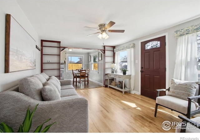 800 W 10th St, Loveland, CO 80537 - living room featuring light wood finished floors, baseboards, and a ceiling fan