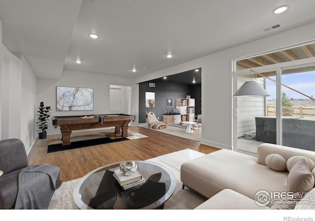 1103 Hornet Dr, Fort Collins, CO 80526 - living area with baseboards, billiards, recessed lighting, visible vents, and wood finished floors