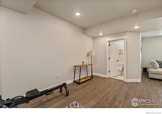 1708 W 50th St, Loveland, CO 80538 - exercise room with recessed lighting, baseboards, and wood finished floors