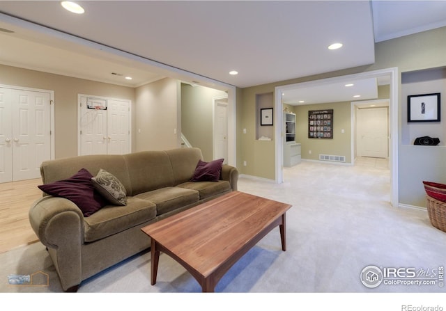 4921 Fountain St, Boulder, CO 80304 - living area with stairway, recessed lighting, baseboards, and light colored carpet