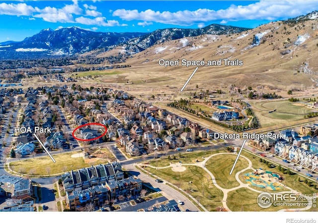 4921 Fountain St, Boulder, CO 80304 - aerial overview of property's location with mountains