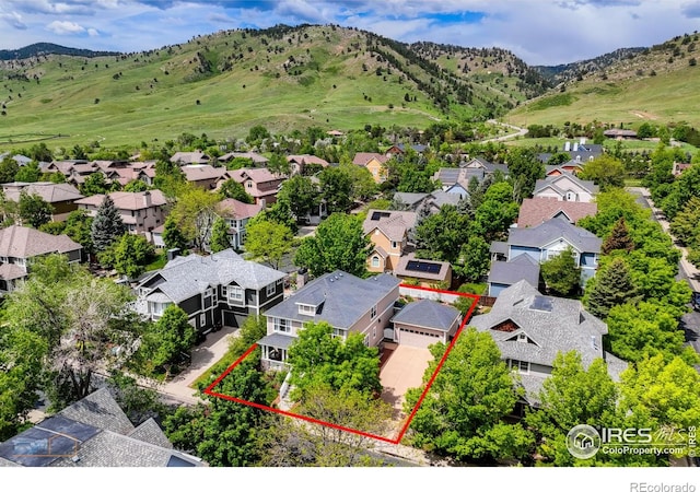 4921 Fountain St, Boulder, CO 80304 - aerial view of residential area featuring mountains and property boundaries highlighted