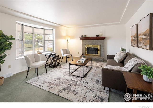 2610 Heidelberg Dr, Boulder, CO 80305 - carpeted living room with baseboards, a fireplace, and visible vents