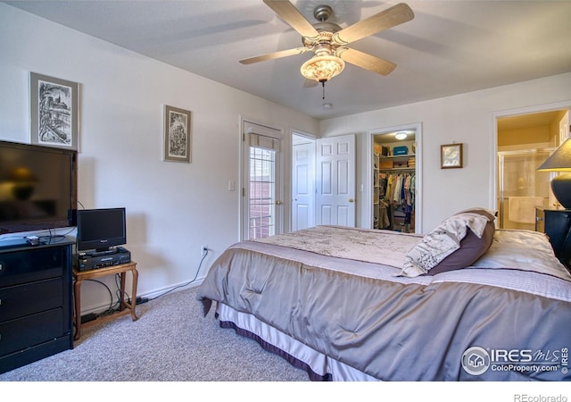 835 Kane Dr Unit 25, Longmont, CO 80501 - carpeted bedroom with a ceiling fan, a closet, a spacious closet, and connected bathroom