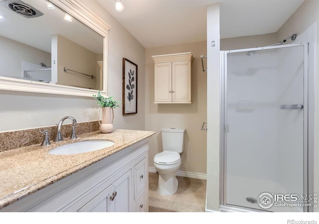 3786 Eldorado Springs Dr, Boulder, CO 80303 - full bath with visible vents, tile patterned flooring, a shower stall, vanity, and toilet