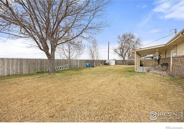 view of yard with a patio and a fenced backyard