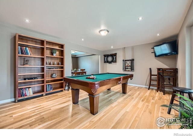 357 W Harper St, Louisville, CO 80027 - game room with light wood finished floors, baseboards, billiards, and recessed lighting