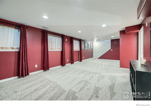 357 W Harper St, Louisville, CO 80027 - finished below grade area with recessed lighting, baseboards, visible vents, and carpet floors