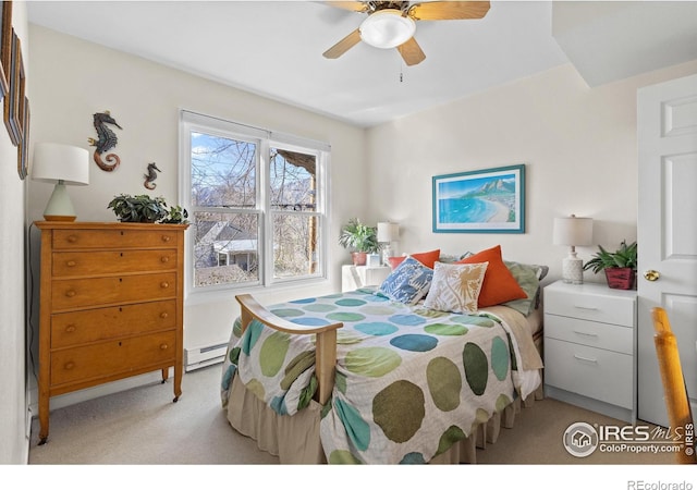2276 Goss Cir, Boulder, CO 80302 - bedroom featuring ceiling fan, light carpet, and baseboard heating