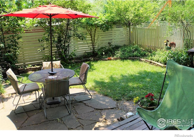 2276 Goss Cir, Boulder, CO 80302 - view of patio with outdoor dining space and fence