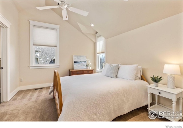 245 Spruce St, Louisville, CO 80027 - bedroom featuring baseboards, a ceiling fan, carpet floors, visible vents, and lofted ceiling