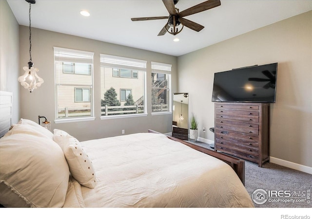 16392 Spanish Peak Way, Broomfield, CO 80023 - bedroom with recessed lighting, baseboards, carpet, and ceiling fan