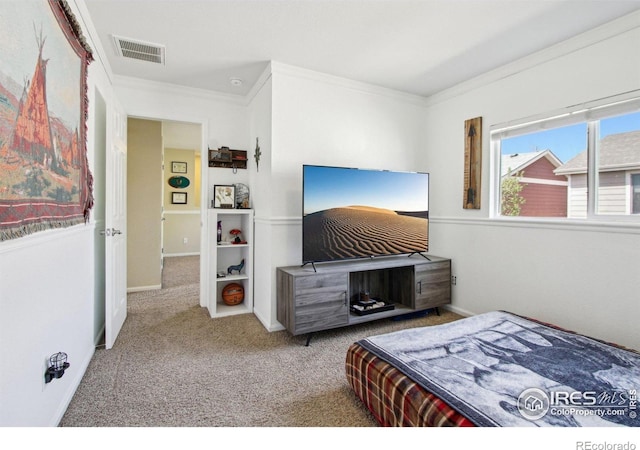 10433 Forester Pl, Longmont, CO 80504 - carpeted bedroom featuring ornamental molding and visible vents