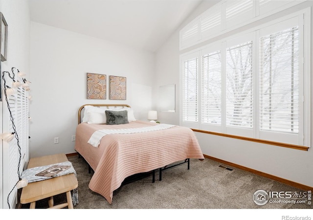 6771 Crooked Stick Dr, Windsor, CO 80550 - bedroom featuring carpet floors, baseboards, and high vaulted ceiling