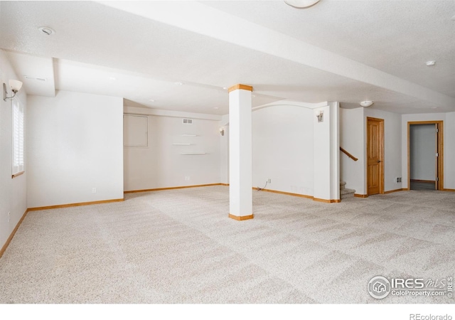 6771 Crooked Stick Dr, Windsor, CO 80550 - below grade area with carpet floors, baseboards, and stairway