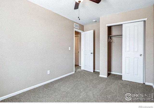 5036 Ridgewood Dr, Johnstown, CO 80534 - unfurnished bedroom with a closet, visible vents, baseboards, and carpet