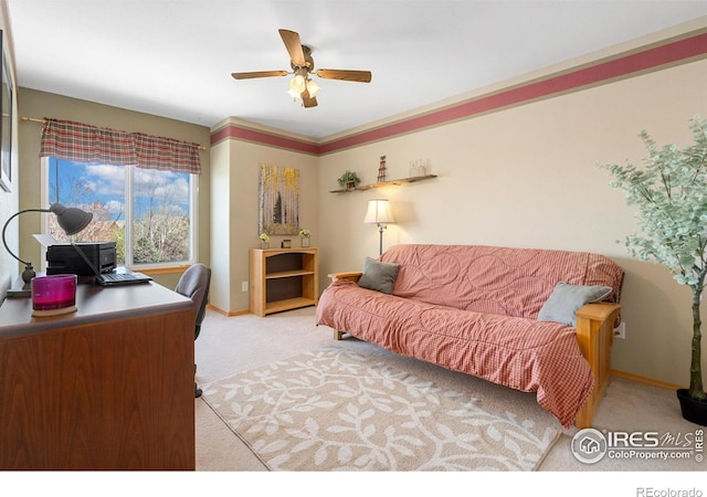 461 Scenic Dr, Loveland, CO 80537 - living area featuring a ceiling fan, baseboards, and light carpet