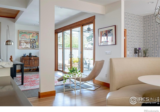 interior space with recessed lighting, baseboards, and wood finished floors