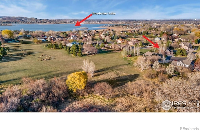 4939 Yoke Ct, Loveland, CO 80537 - aerial perspective of suburban area featuring a nearby body of water