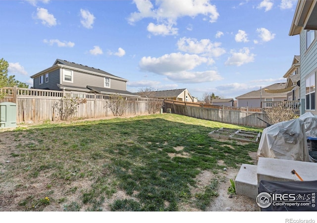 view of yard with a fenced backyard