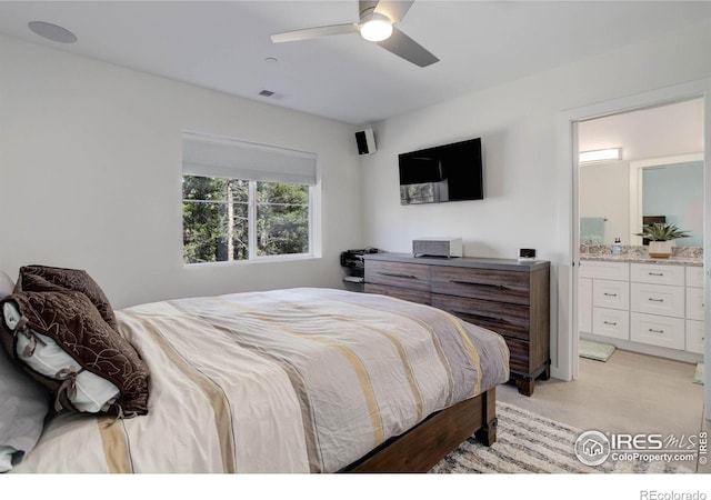 609 Hummer Dr, Nederland, CO 80466 - bedroom featuring visible vents, a ceiling fan, and ensuite bathroom