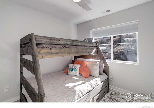 609 Hummer Dr, Nederland, CO 80466 - bedroom featuring visible vents, baseboards, and ceiling fan