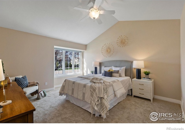 4748 Westbury Dr, Fort Collins, CO 80526 - bedroom with carpet flooring, baseboards, vaulted ceiling, and ceiling fan
