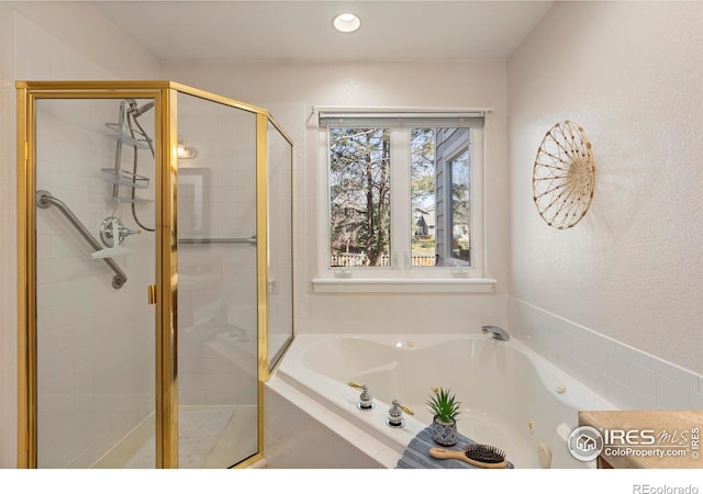 4748 Westbury Dr, Fort Collins, CO 80526 - bathroom with a stall shower, a tub with jets, and recessed lighting