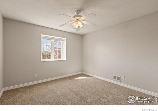 4748 Westbury Dr, Fort Collins, CO 80526 - spare room featuring ceiling fan, visible vents, baseboards, and carpet floors