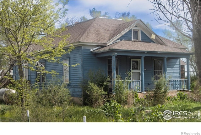 view of front facade with a porch and a shingled roof