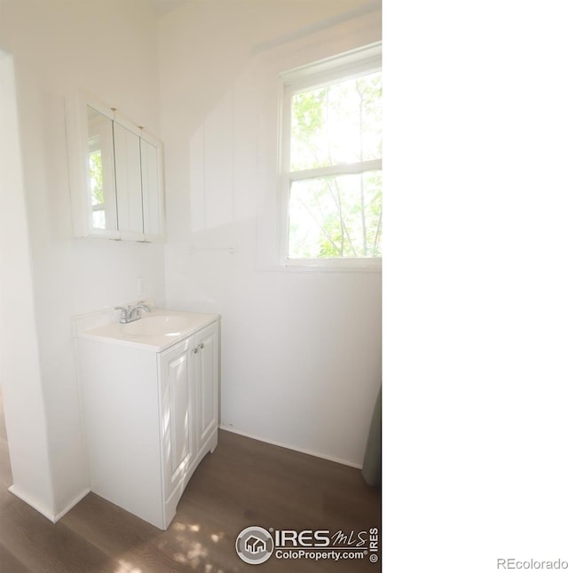 bathroom featuring vanity and wood finished floors