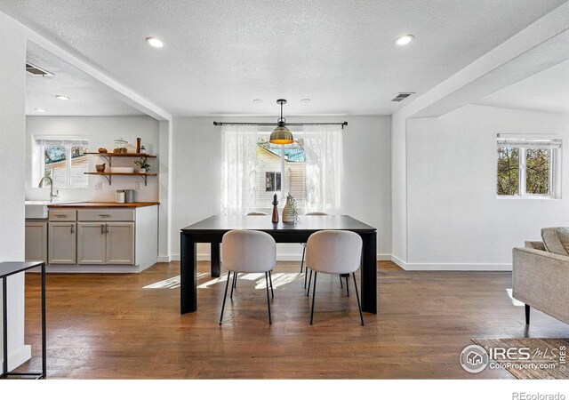 285 Holbrook St, Erie, CO 80516 - dining room with dark wood-type flooring, a healthy amount of sunlight, baseboards, and visible vents