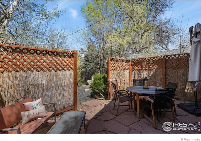 view of patio / terrace with outdoor dining space and a fenced backyard