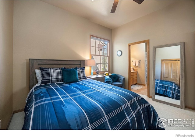 432 Valley View Rd, Loveland, CO 80537 - carpeted bedroom featuring ceiling fan, baseboards, and ensuite bathroom