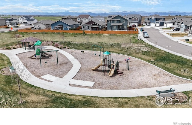 view of home's community with a gazebo, a residential view, and playground community