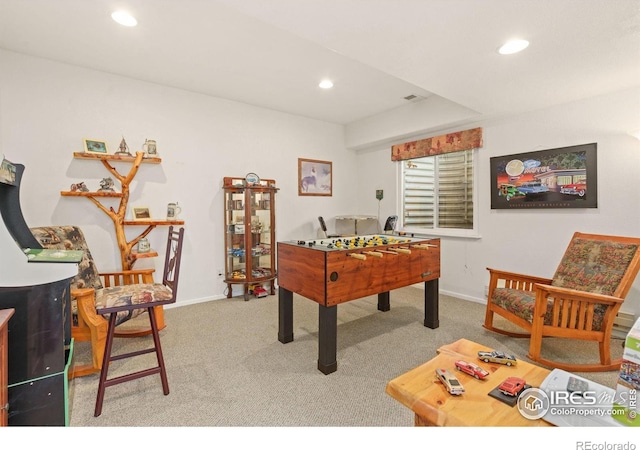 7421 18th St, Greeley, CO 80634 - rec room featuring recessed lighting, visible vents, carpet flooring, and baseboards